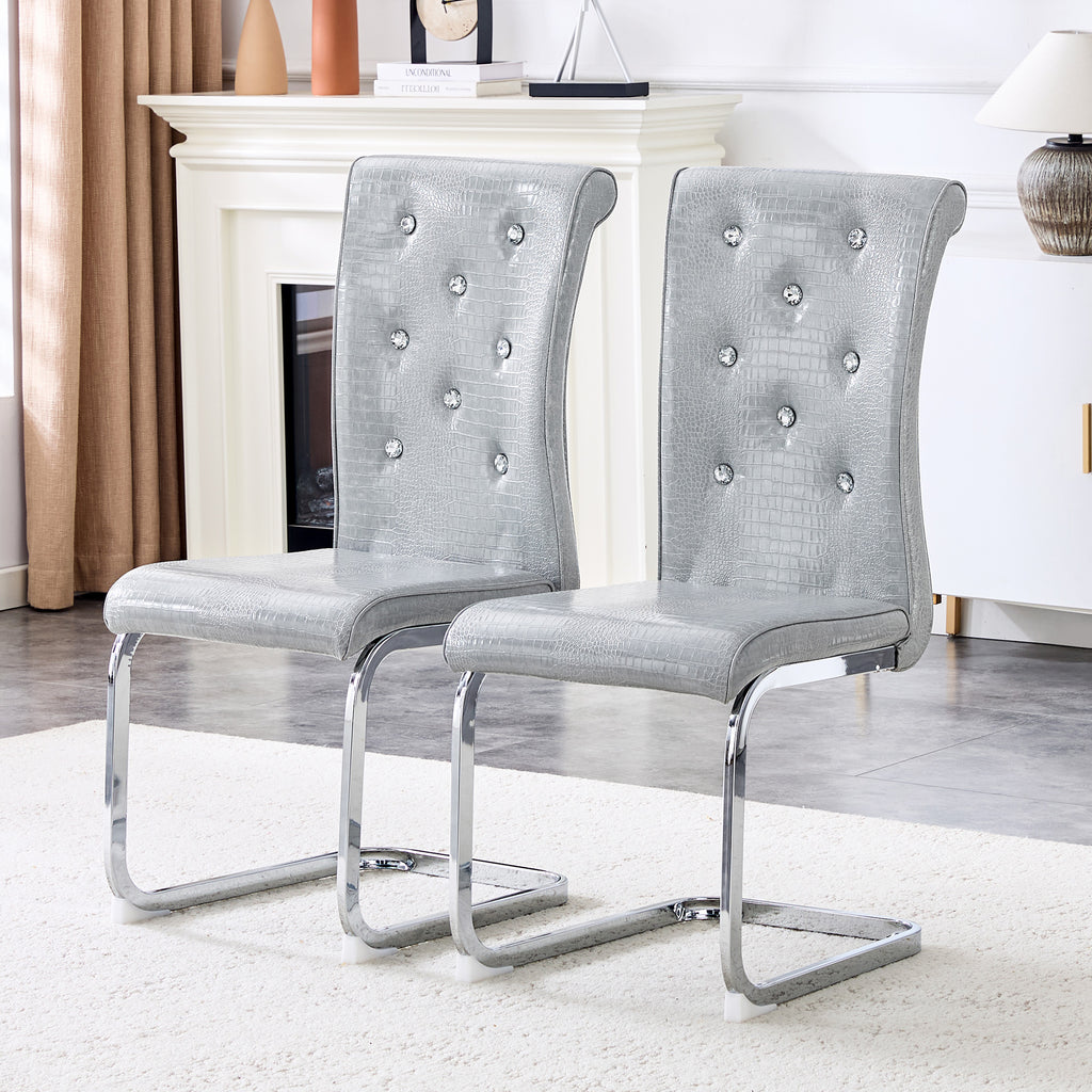 Set of 2 Retro Alligator Skin Upholstered Dining Chairs