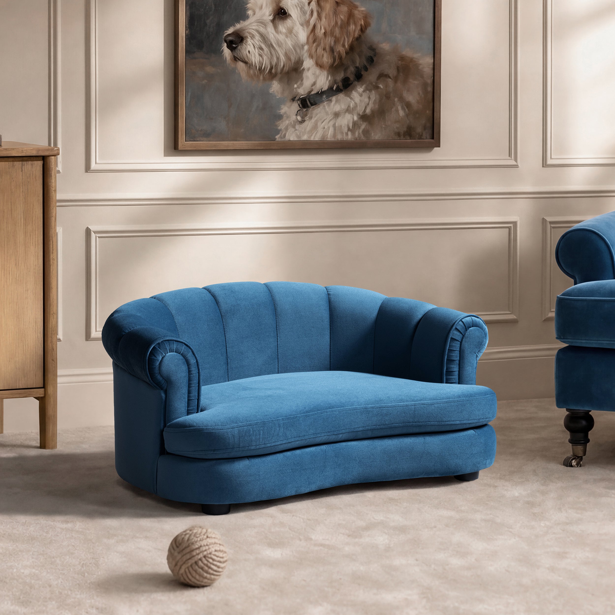 Halle 35.5" Rolled Arm Channel-Tufted Dog Sofa Bed