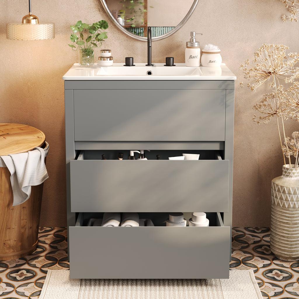 30" Bathroom Vanity with Ceramic Sink and 2 Full-Extension Drawers