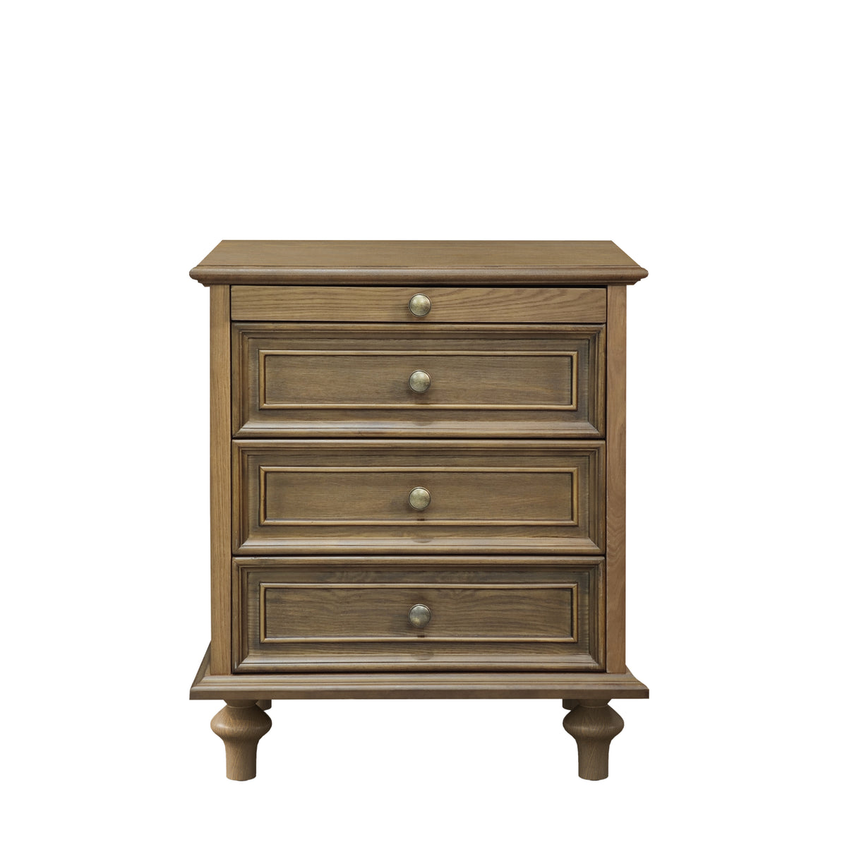 Farmhouse Nightstand with 4 Drawers and Pull-Out Shelf, Light Brown