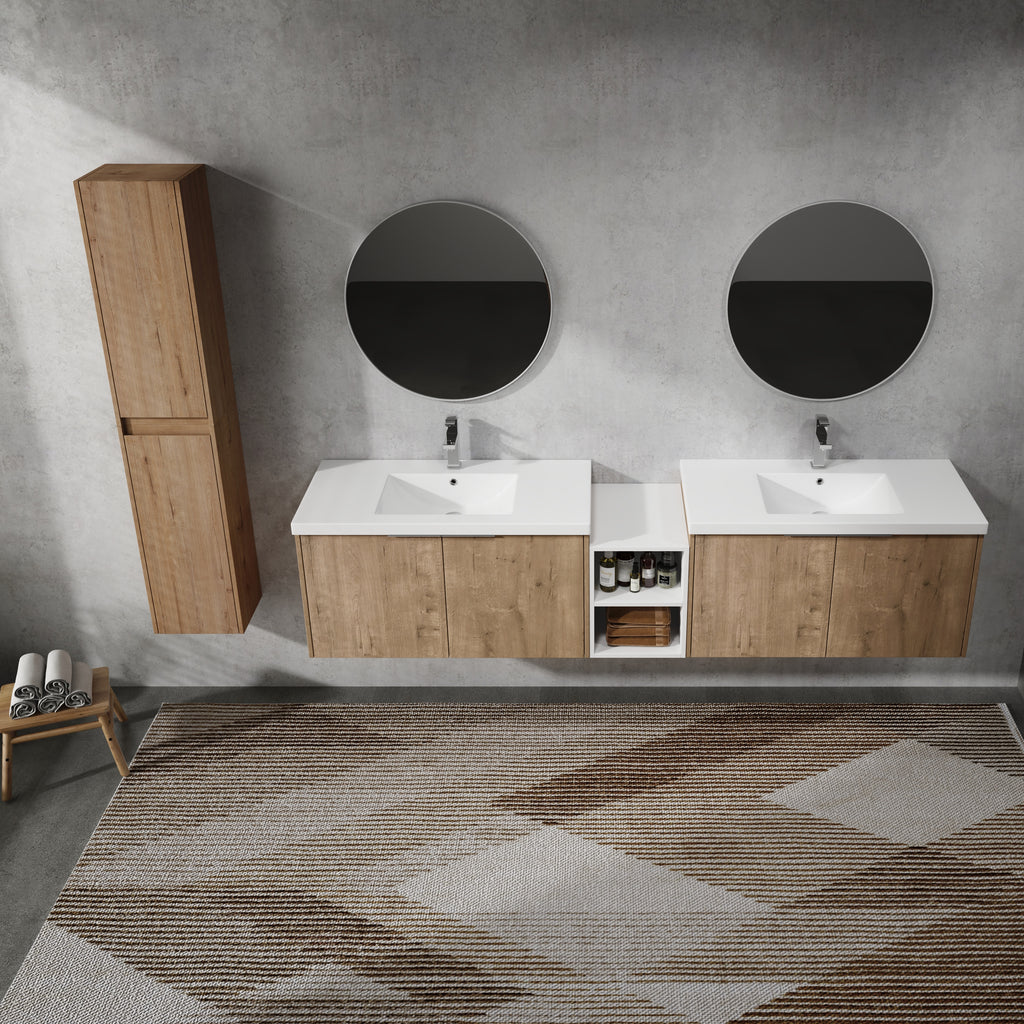 84" Wall-Mounted Bathroom Vanity With Sink and Side Cabinet