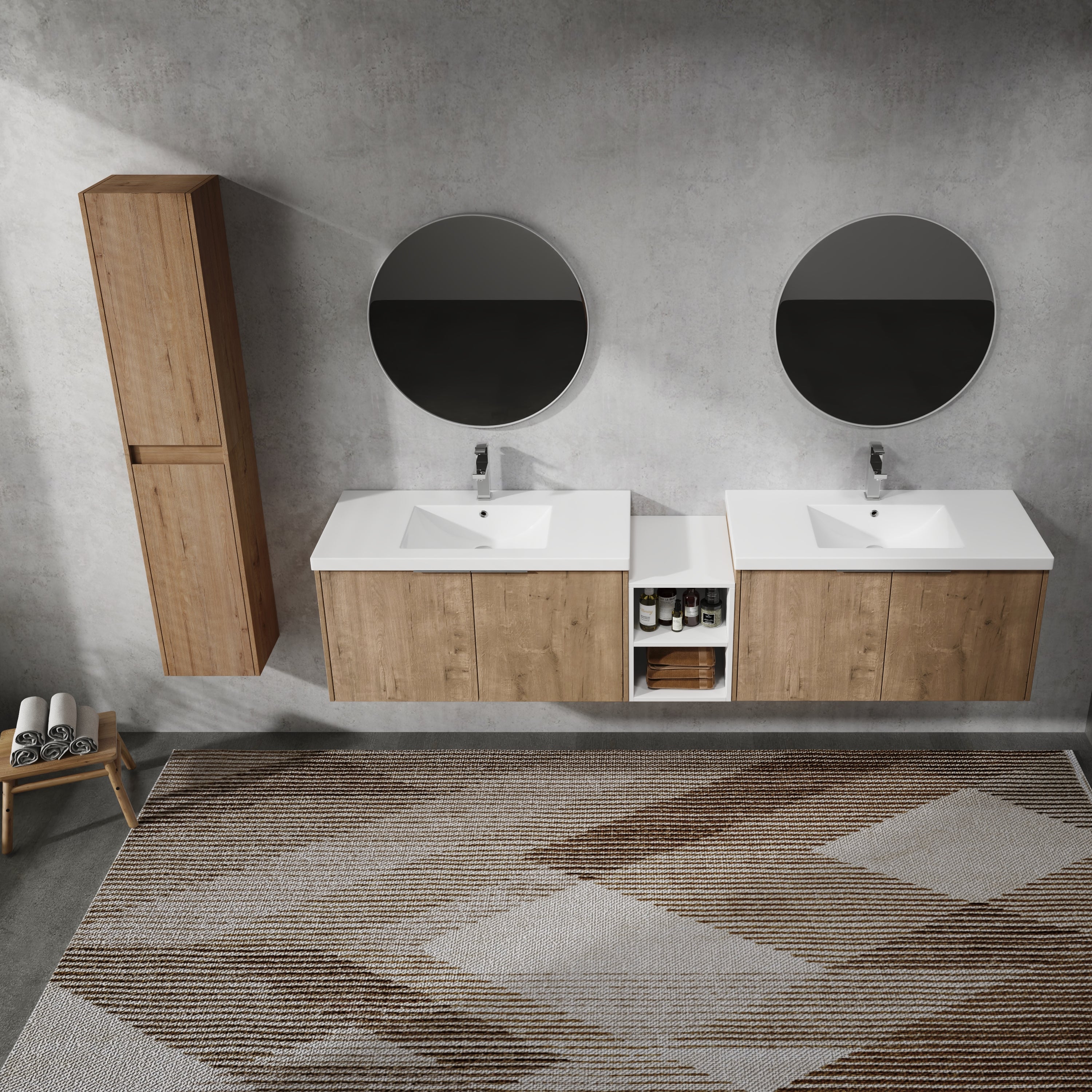 84" Wall-Mounted Bathroom Vanity With Sink and Side Cabinet