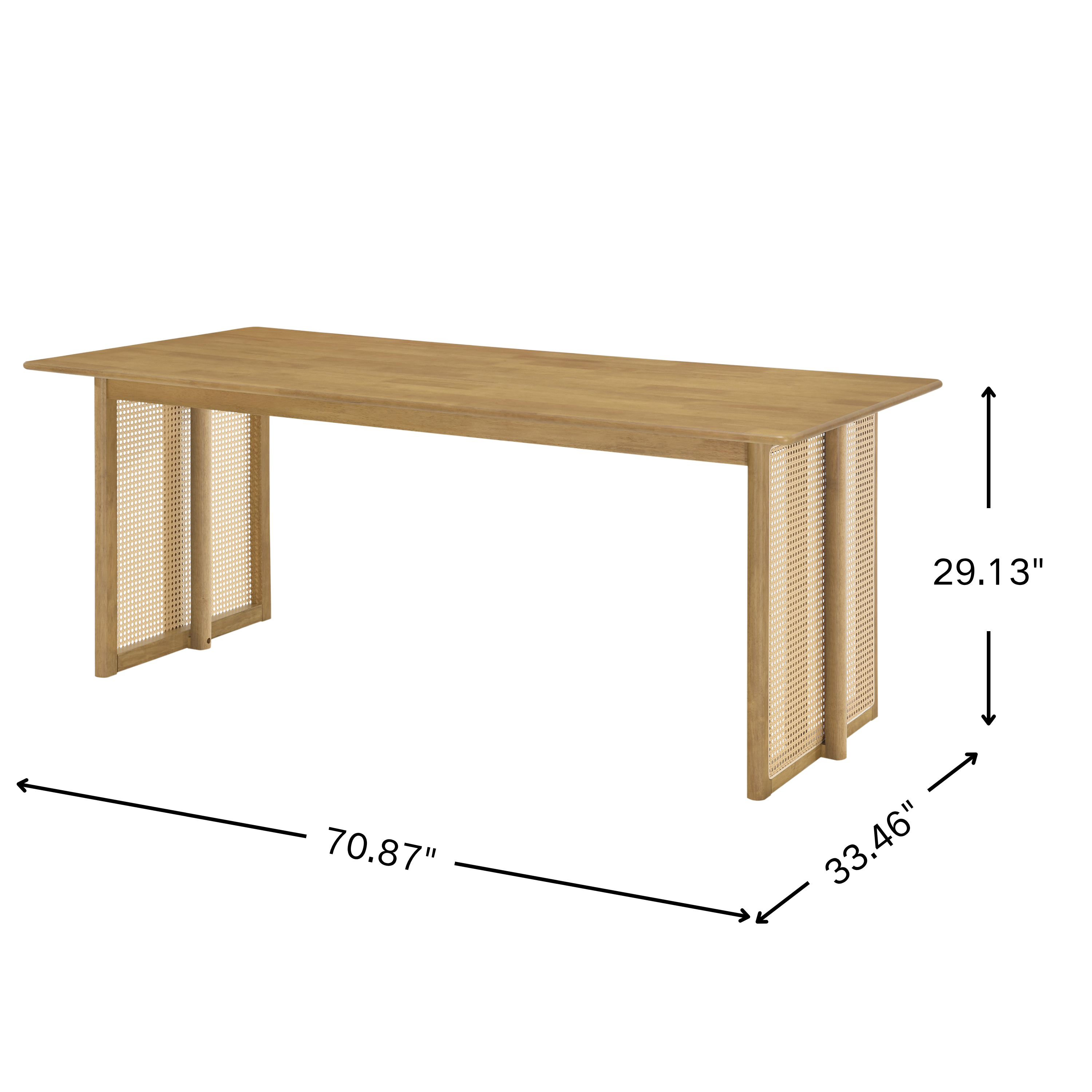5-Piece Rubber Wood Indoor Dining Set, 70.87" Table with Rattan & 4 Chairs