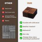 Acacia Wood Interlocking Deck Tiles Checker Pattern, 10PCS 12" x 12" Square