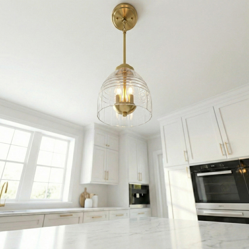 Ember Three Candle Lights Chain Pendant With Clear Glass - Satin