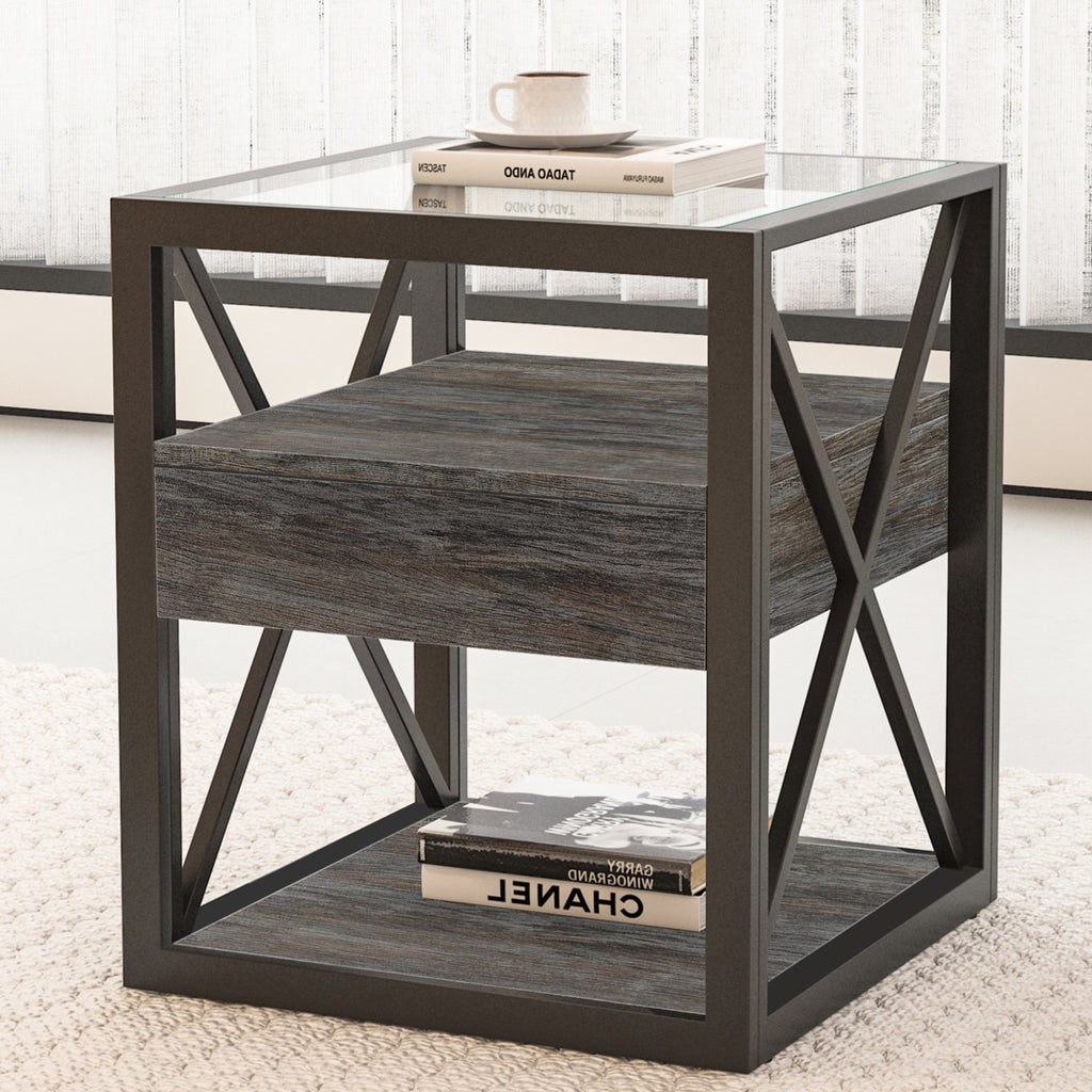Set of 2 Modern End Table with Drawer