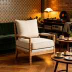 Rubber Wood Accent Chair - Upholstered Fabric Living Room Chair
