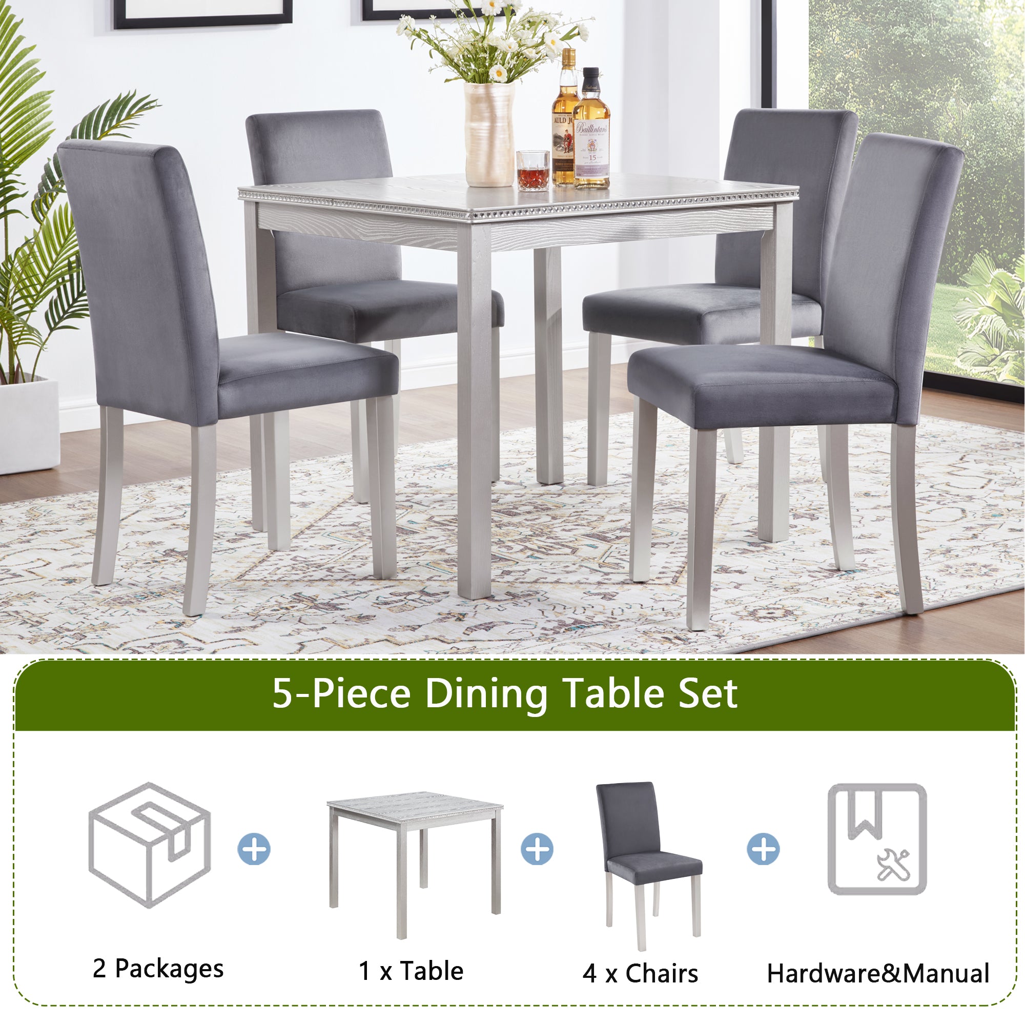 5 Piece Wooden Dining Table Set