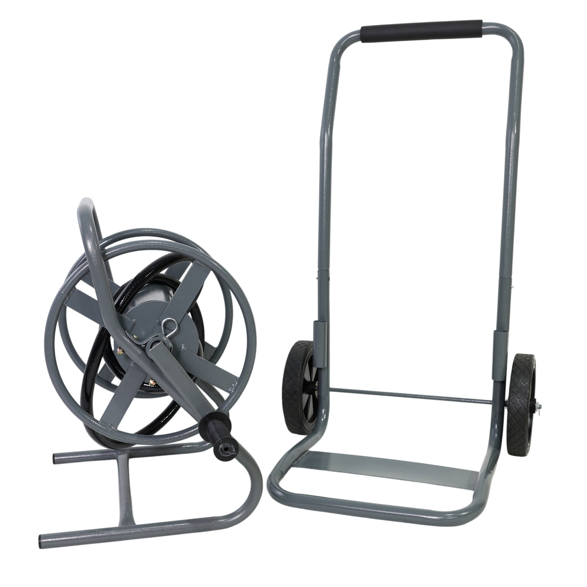 Portable 2-Wheeled Garden Hose Reel Cart, Detachable, Dark Grey