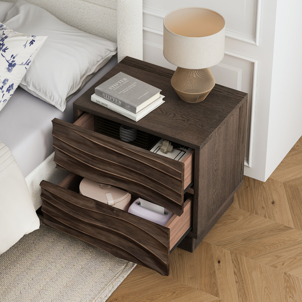 Solid Wood Nightstands, Bedside Table with 2 Drawers