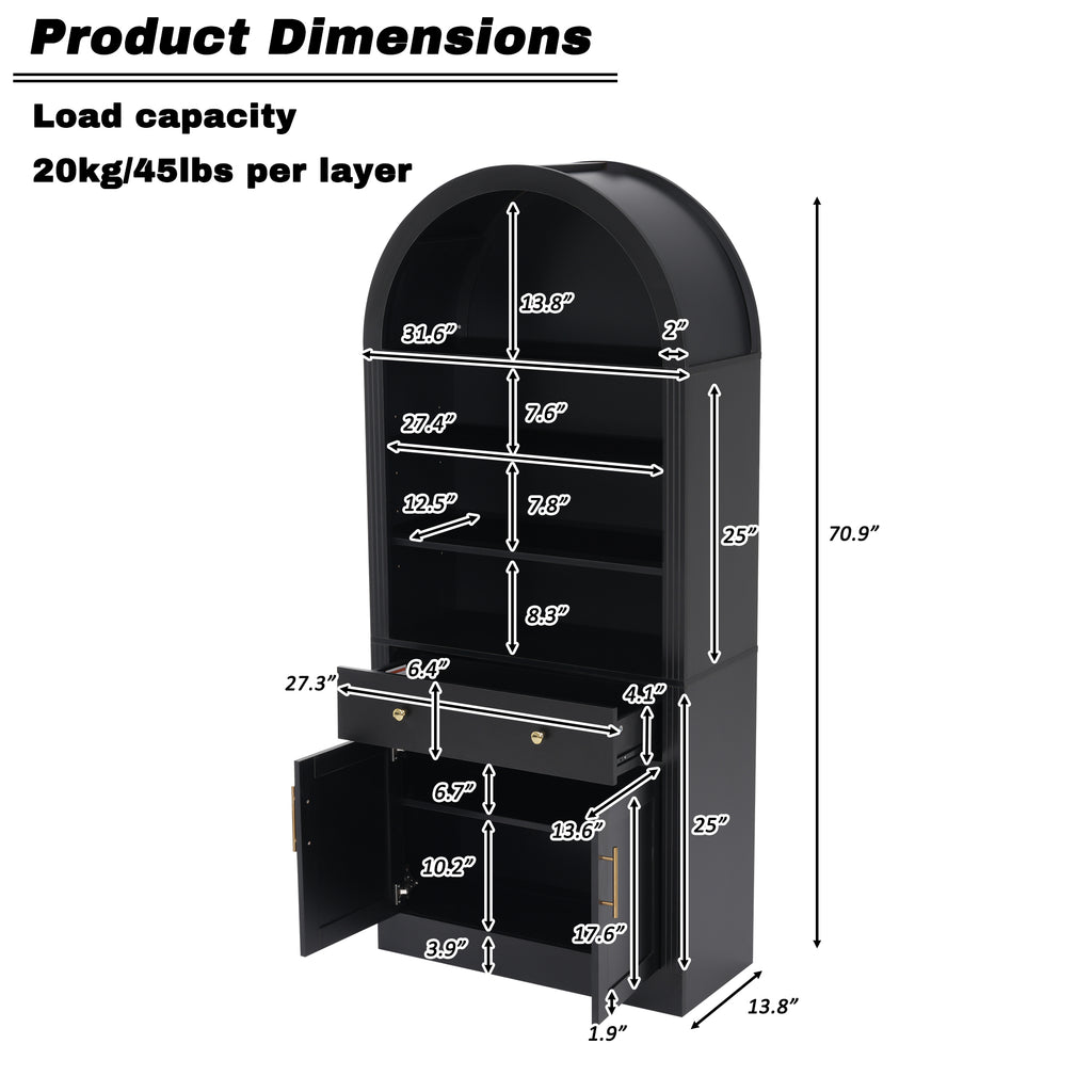 Arched Bookshelf with Storage Cabinet