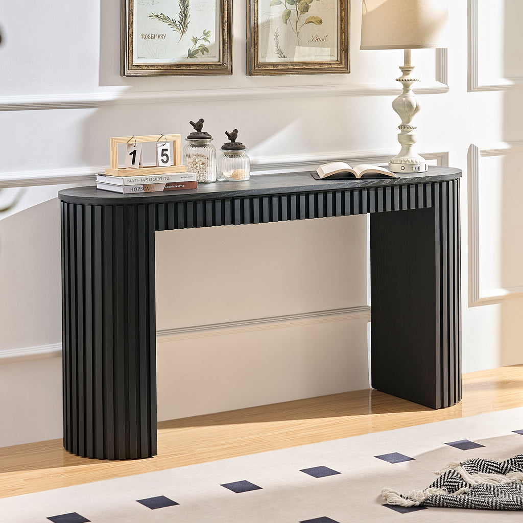Modern Console Table with Drawer, 59-Inch, Vertical Stripe Design, Black