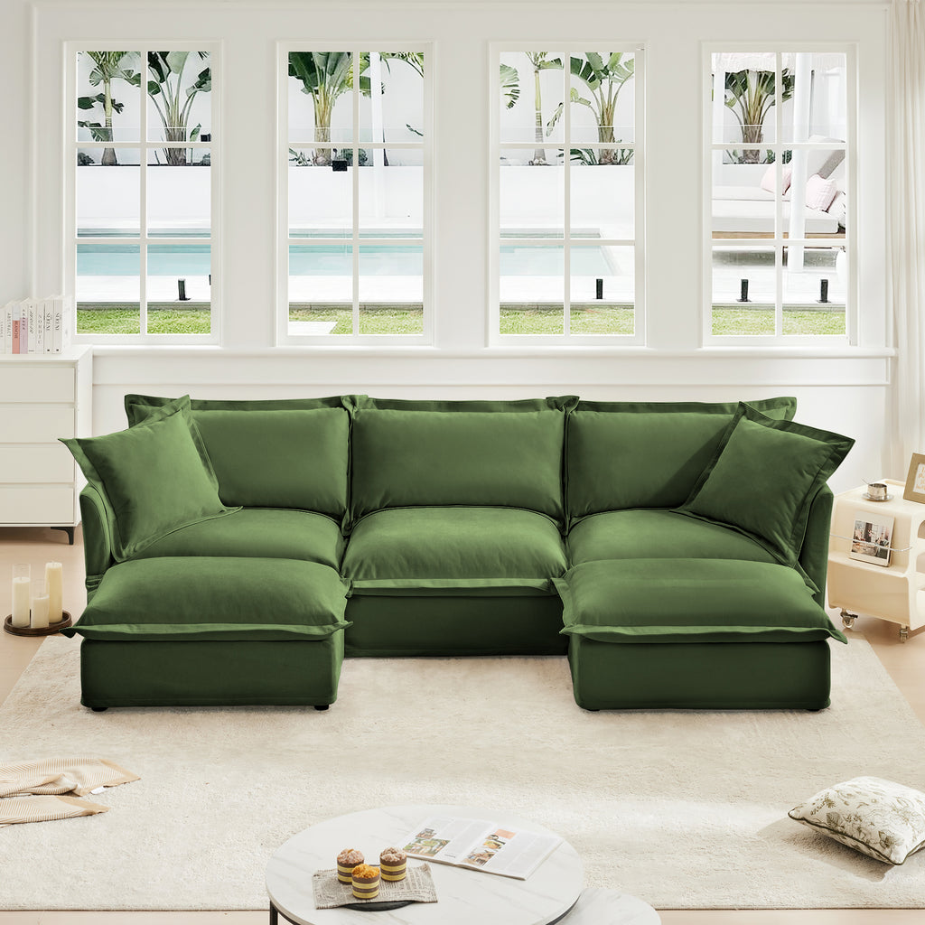 Slipcovered U Shape Sectional Deep Seat Sofa
