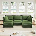 Slipcovered U Shape Sectional Deep Seat Sofa