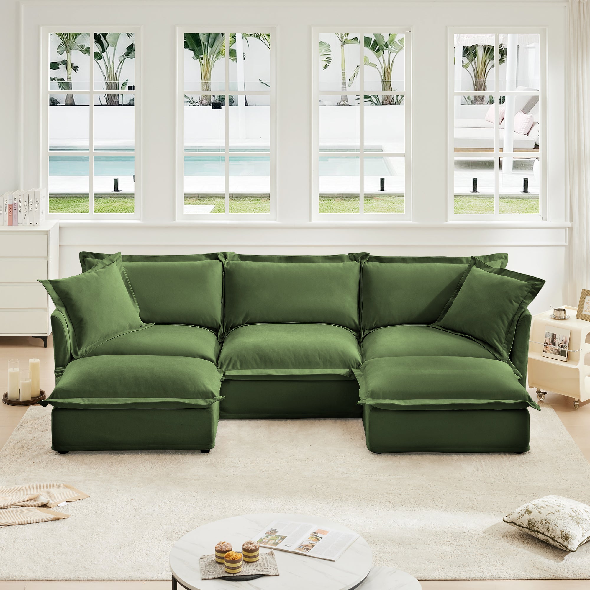 Slipcovered U Shape Sectional Deep Seat Sofa