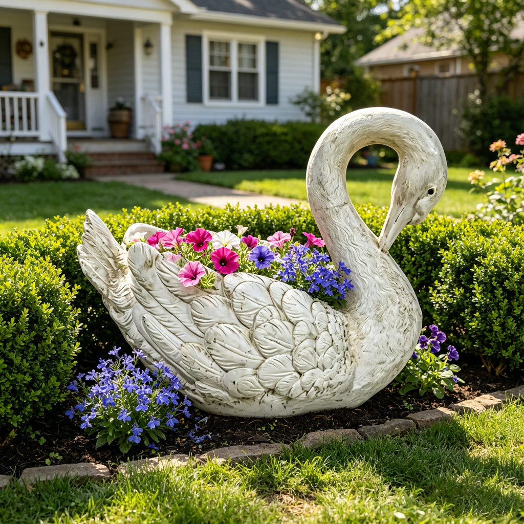 12.8-Inch Tall Vintage Swan Planter Statue