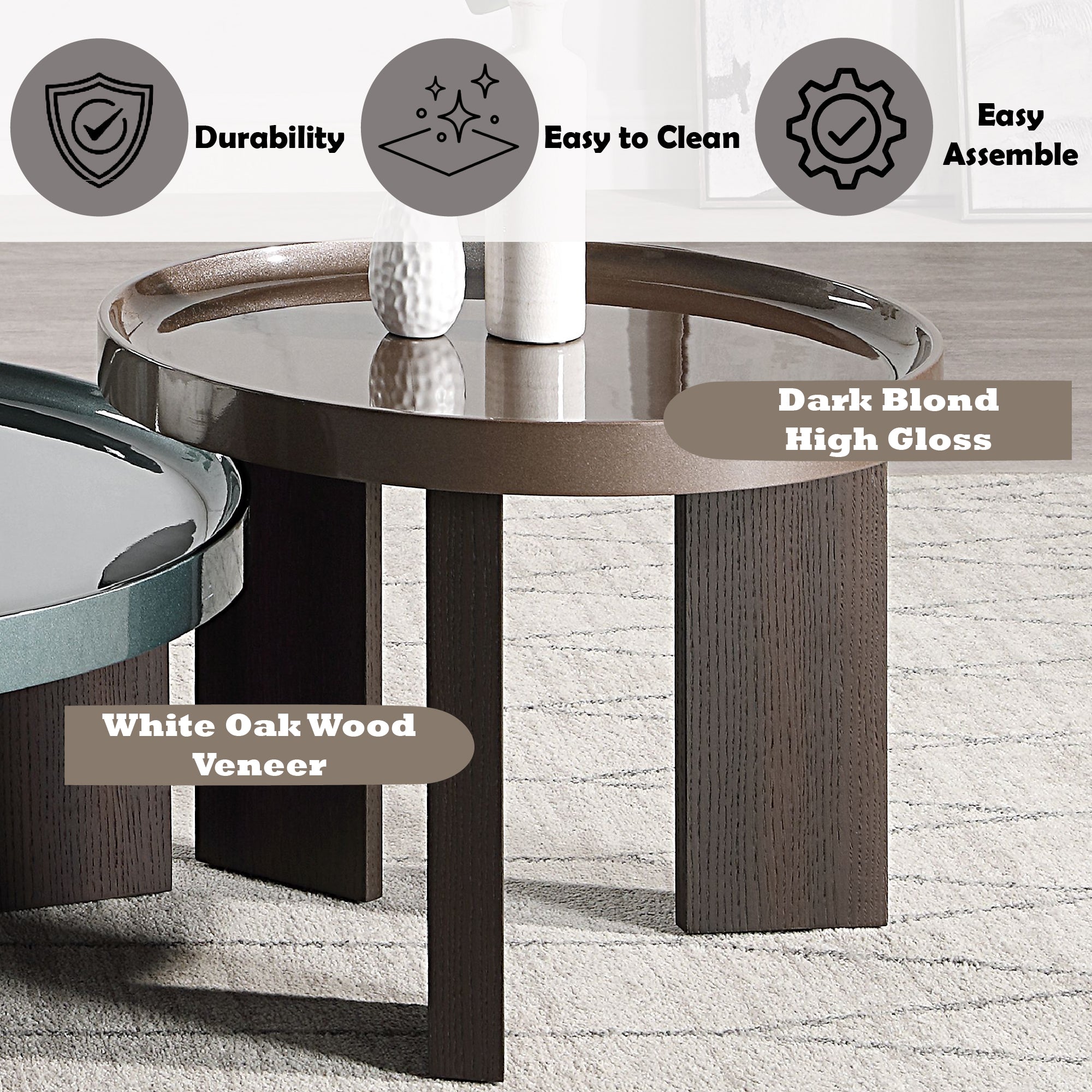 Lakita Dark Blond High Gloss & Smoked Table