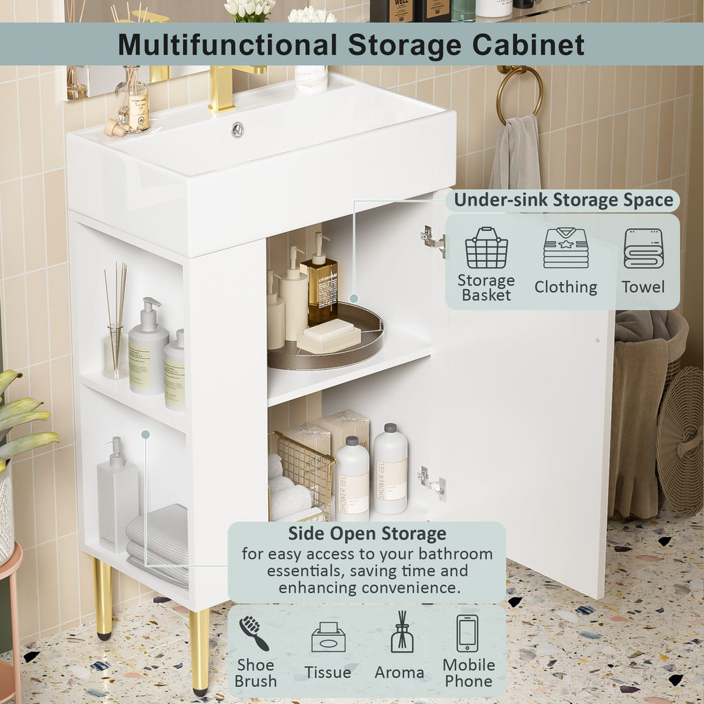 21.6" White Left Side Storage Bathroom Vanity