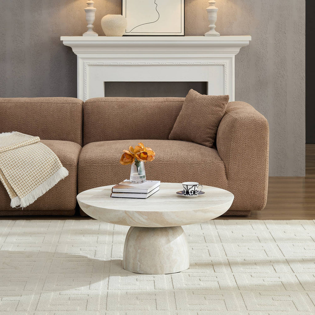 Mushroom Coffee Table, Round Fiberglass, 31.5-Inch, Beige