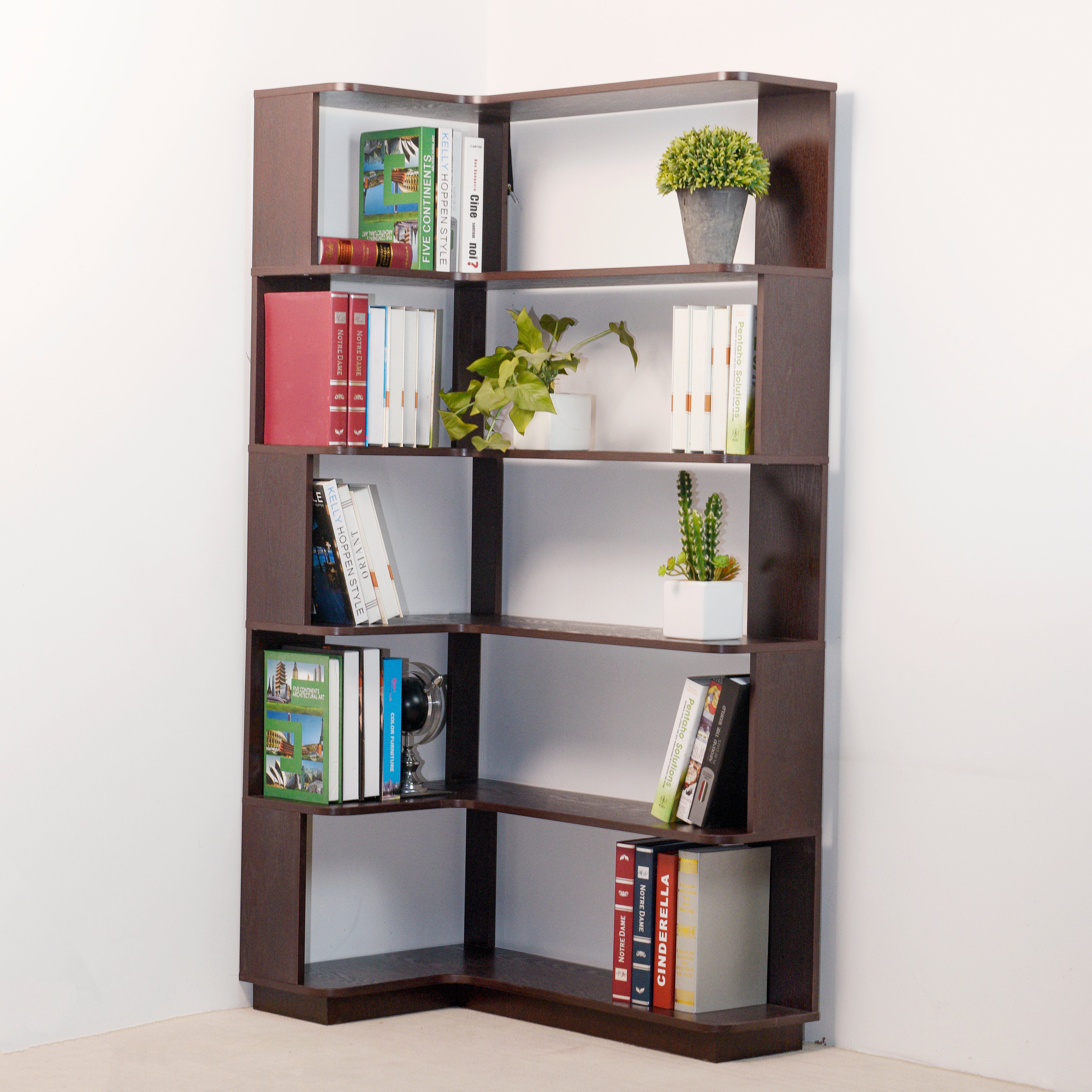 Extended Size Freestanding L-Shaped Corner Bookshelf