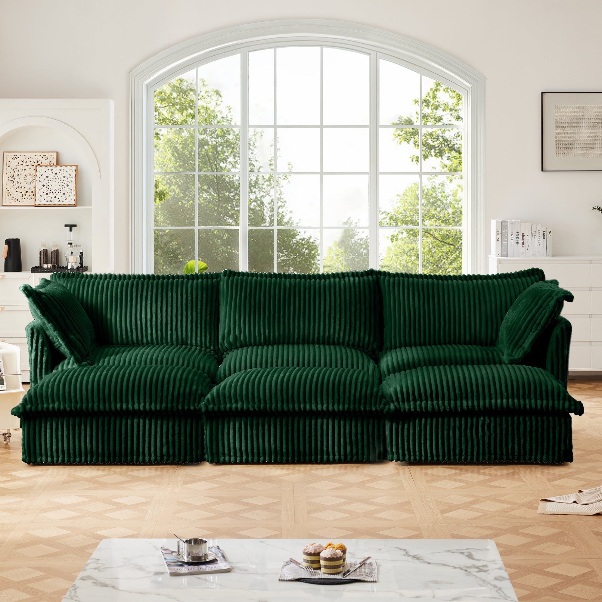 Living Room Sofa Slipcovered Sofa 3 Seater Sofa With 3 Ottomans