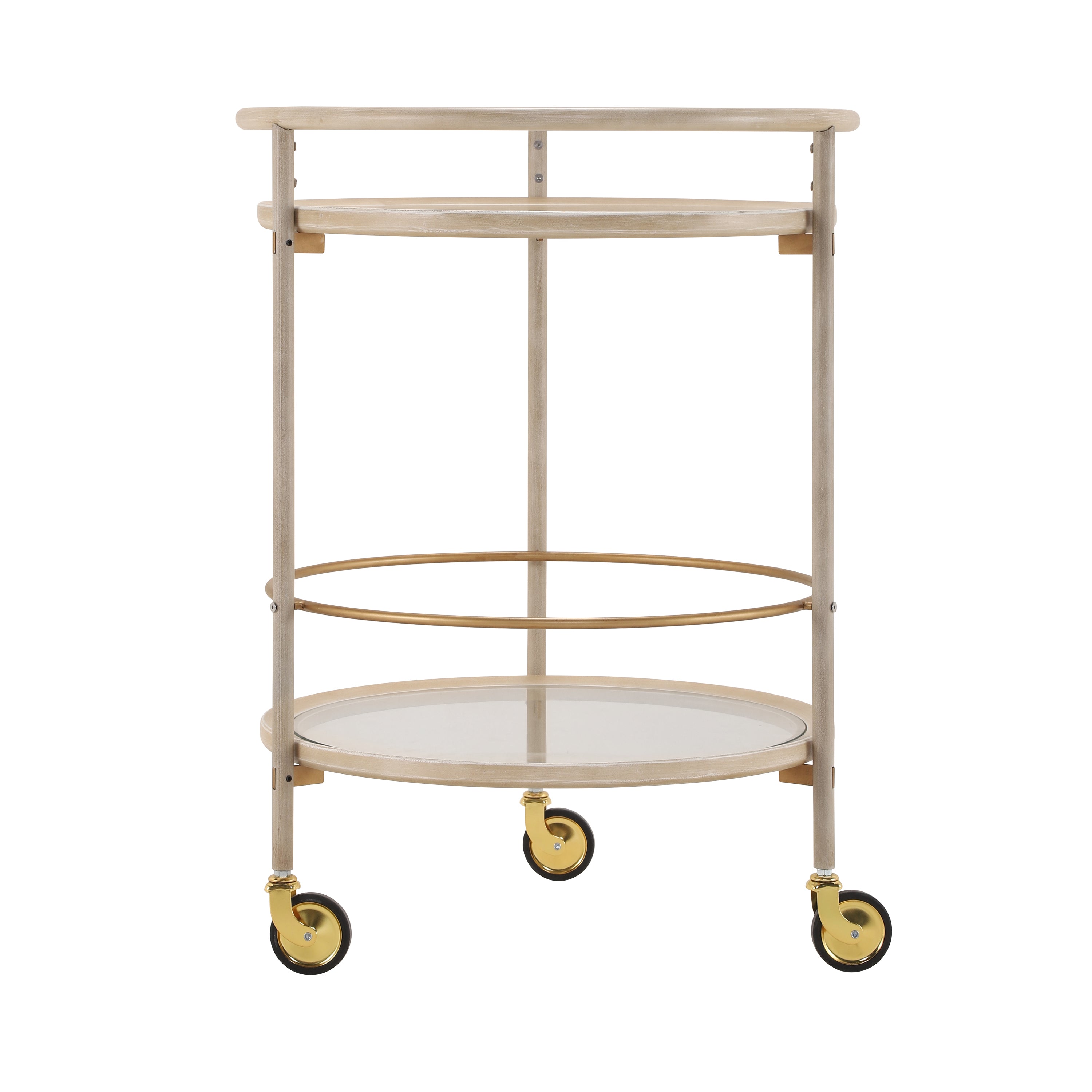 Round Bar Cart with Tempered Glass Shelves