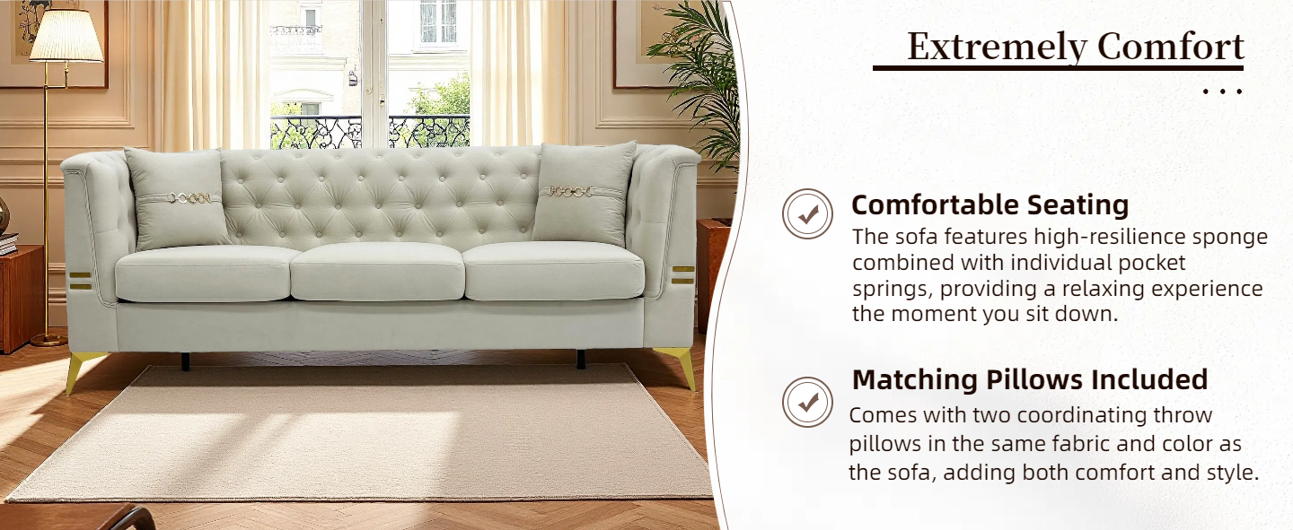 Modern Tufted Velvet Sofa with Pillows