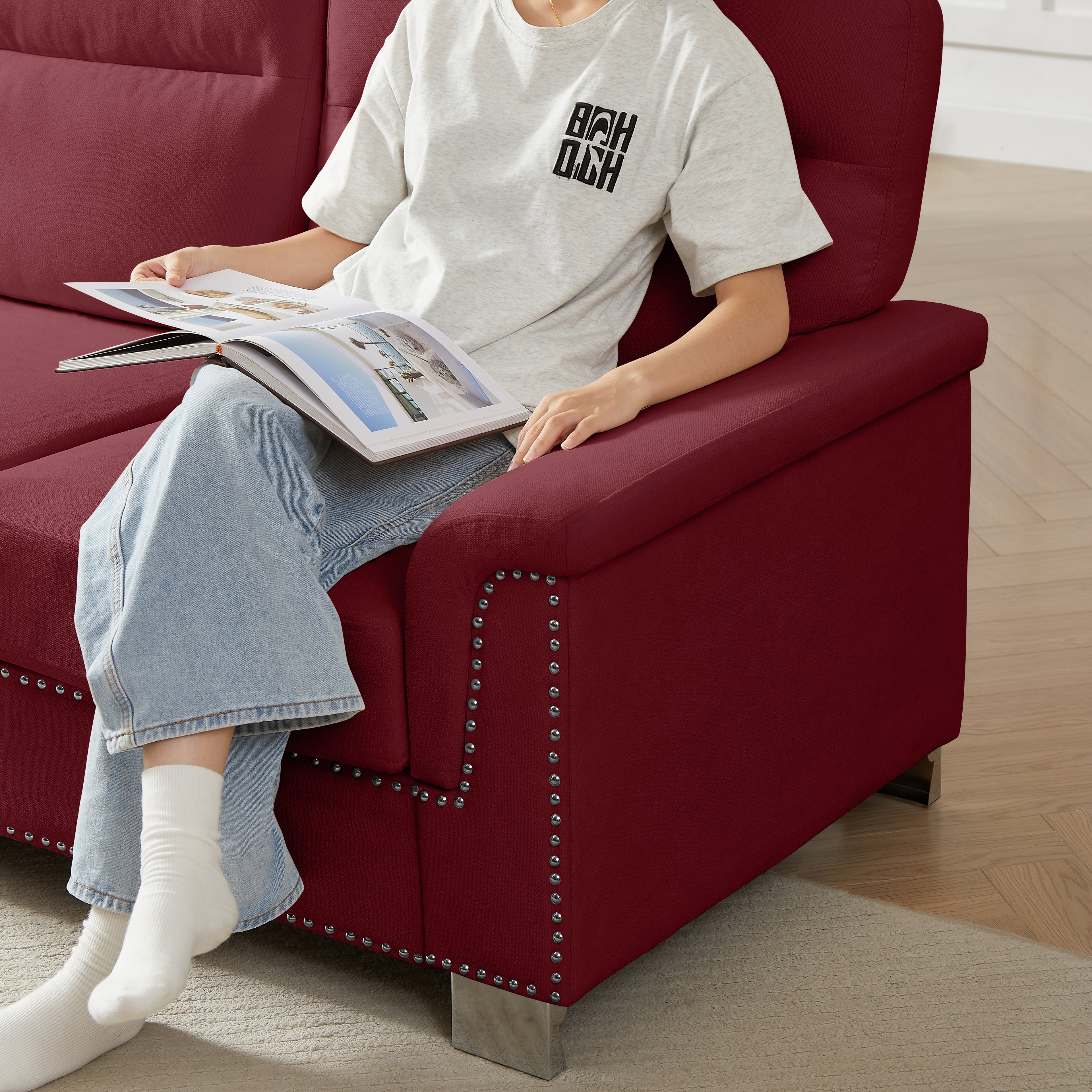 Modern Compressed Snowfleece Fabric 3-Seater Sofa