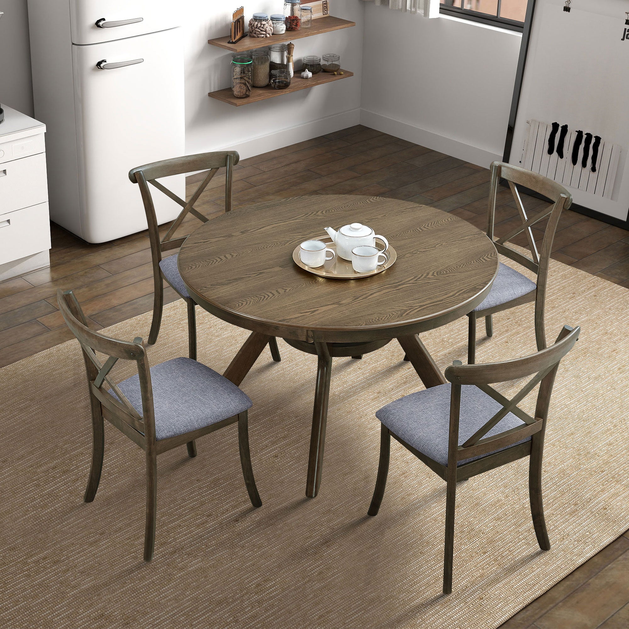 47.24'' Round Rubber Wood Dining Table for 4-6