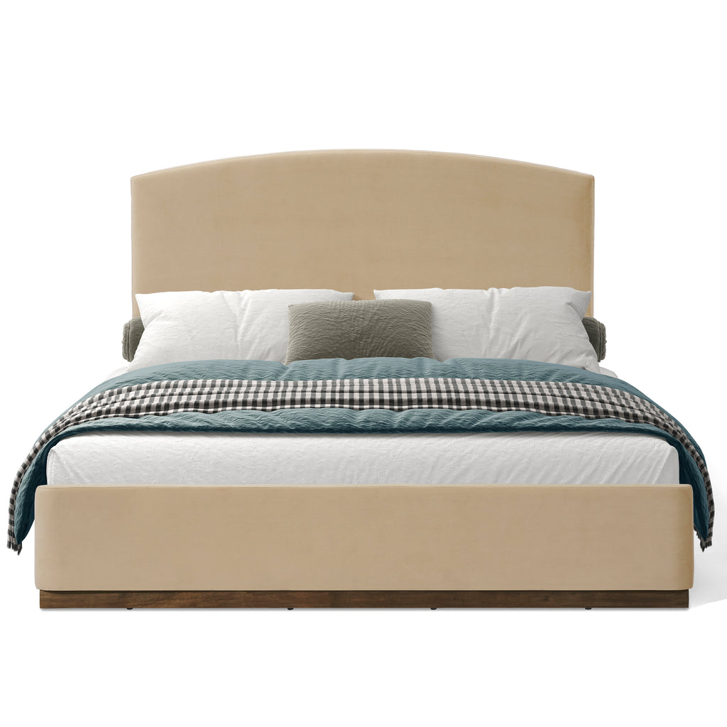 Queen Size Upholstered Bed Frame With Velvet Fabric