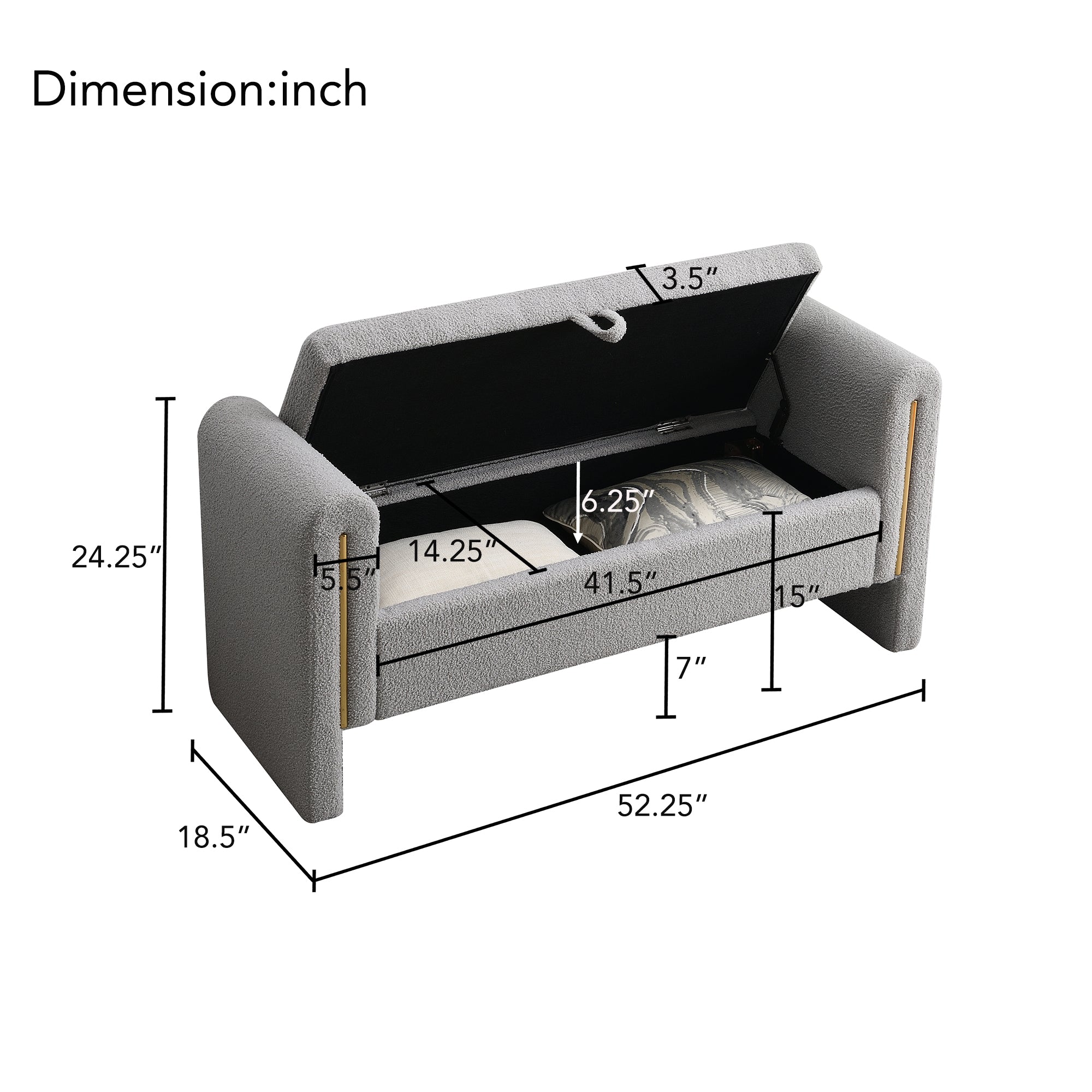 Modern Teddy Bed End Bench with Arms and Storage