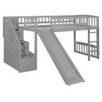 Stairway Twin Size Loft Bed with Two Drawers and Slide, Gray