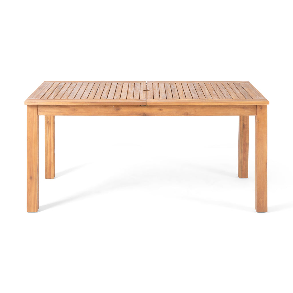 Outdoor 7 Pieces Rustic Patio Acacia Expandable Dining Set with Cushions