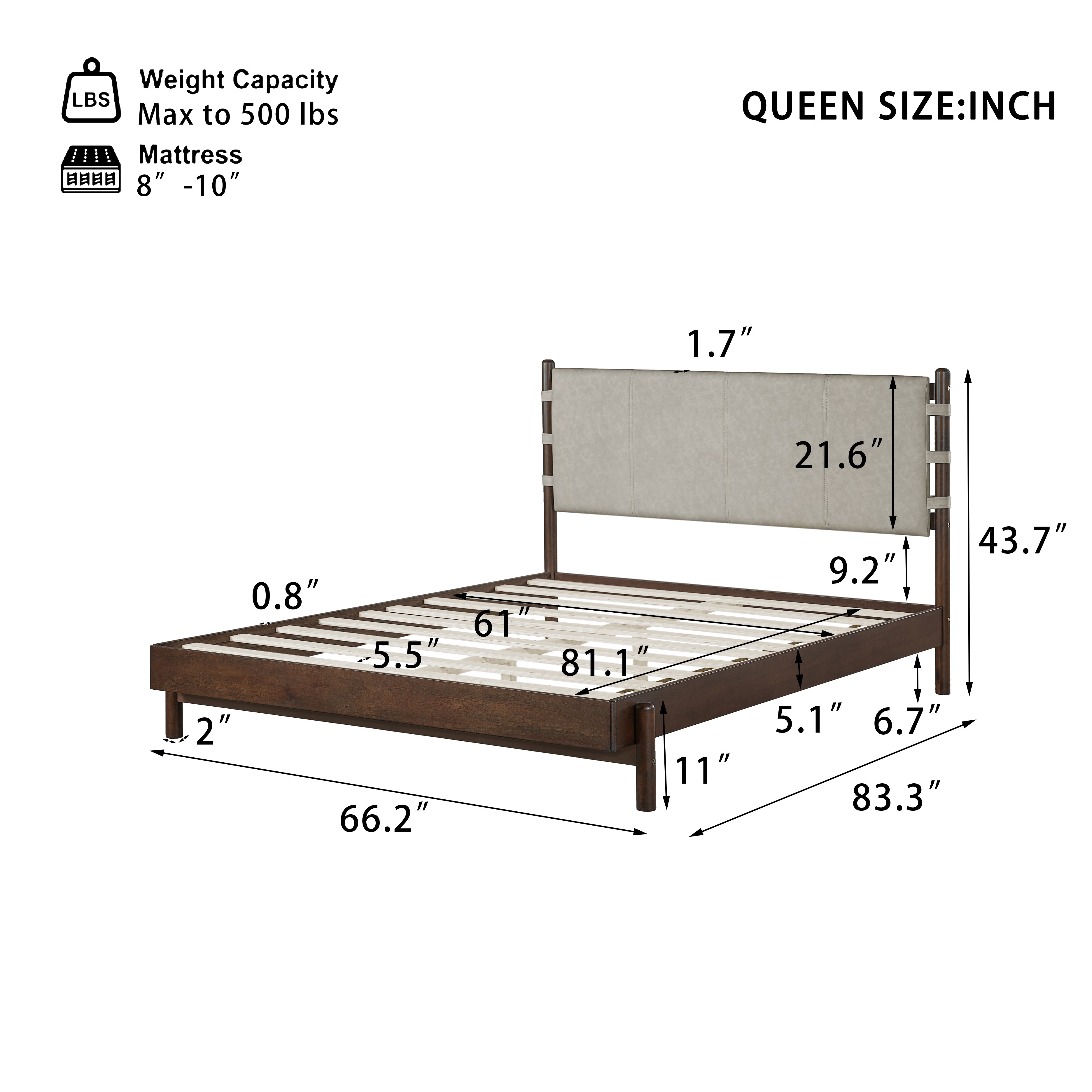 Premium Rubber Wood Platform Bed Frame, Queen Size