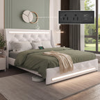Queen Size Bed Frame with LED Lights and Charging Station