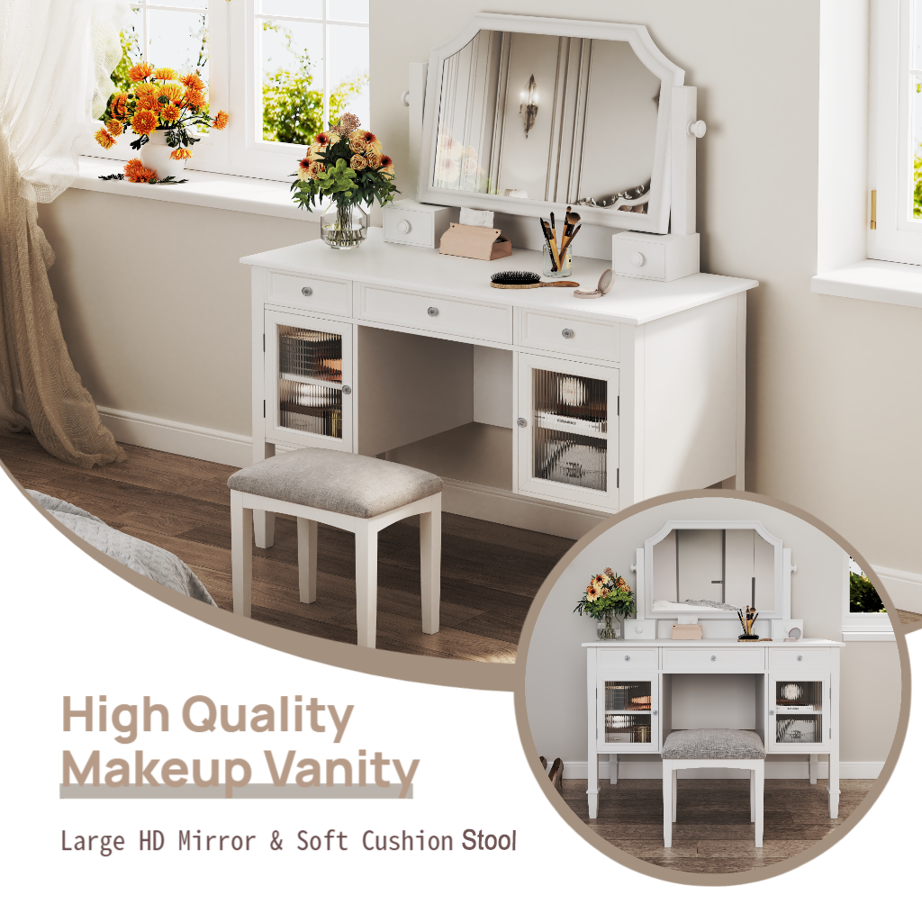 44.4" Makeup Vanity Desk with Adjustable Mirror