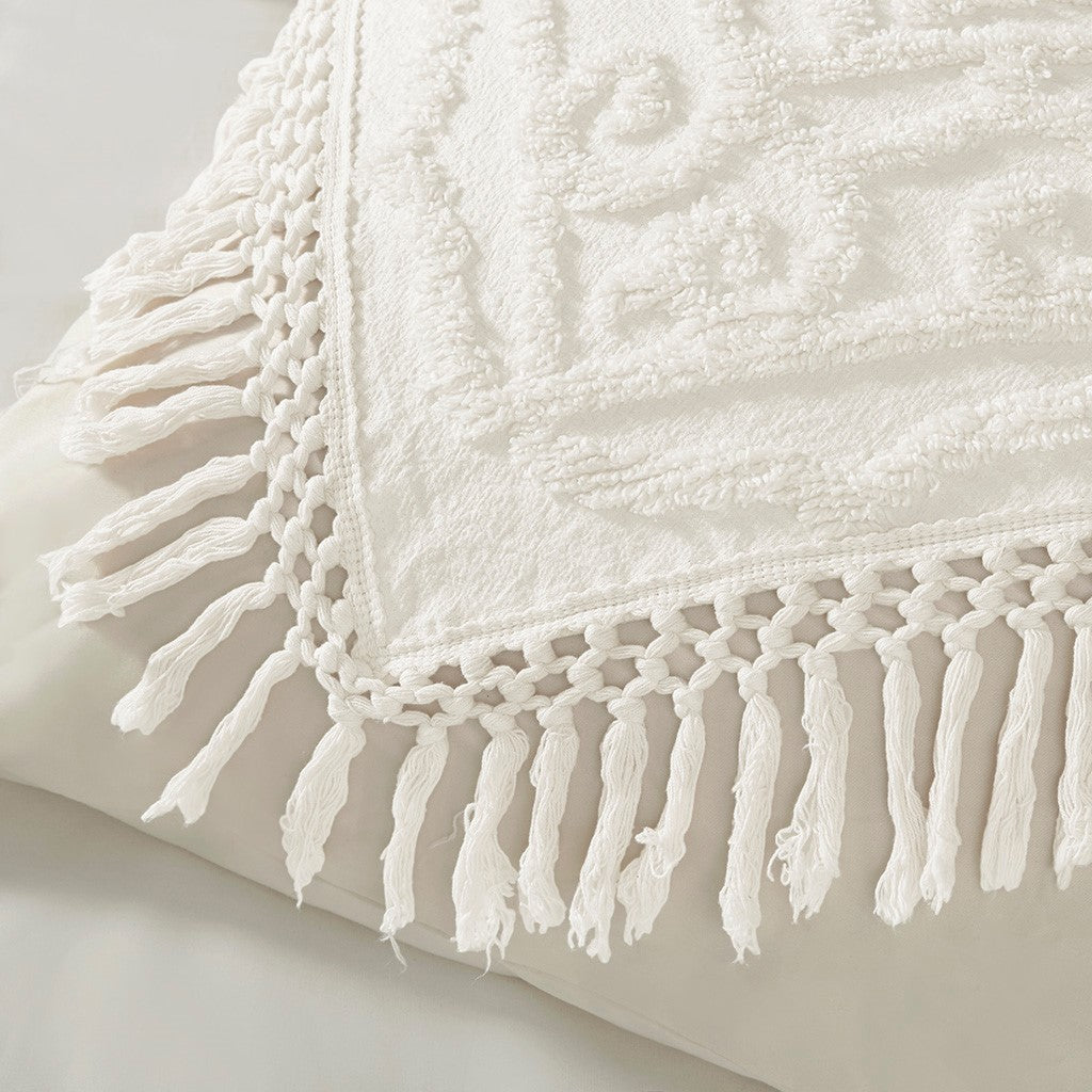 Tufted Cotton Chenille Medallion Fringe Coverlet Mini Set