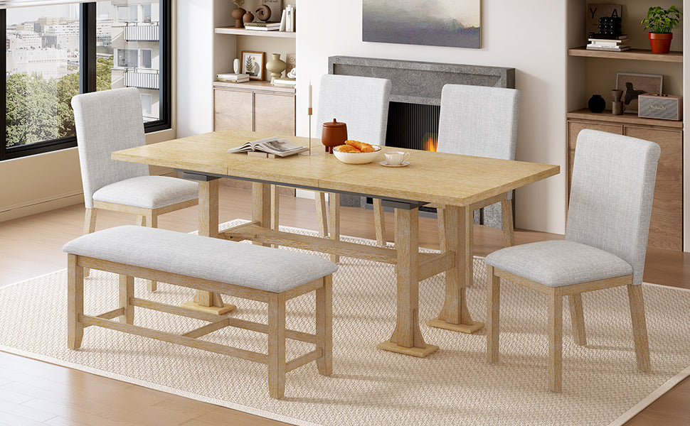 TOPMAX Farmhouse 76-Inch 6-Piece Extendable Dining Table Set