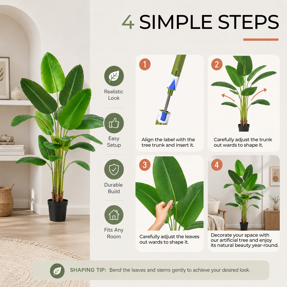 Bird of Paradise Artificial Plant, 6 Ft Tall, Green