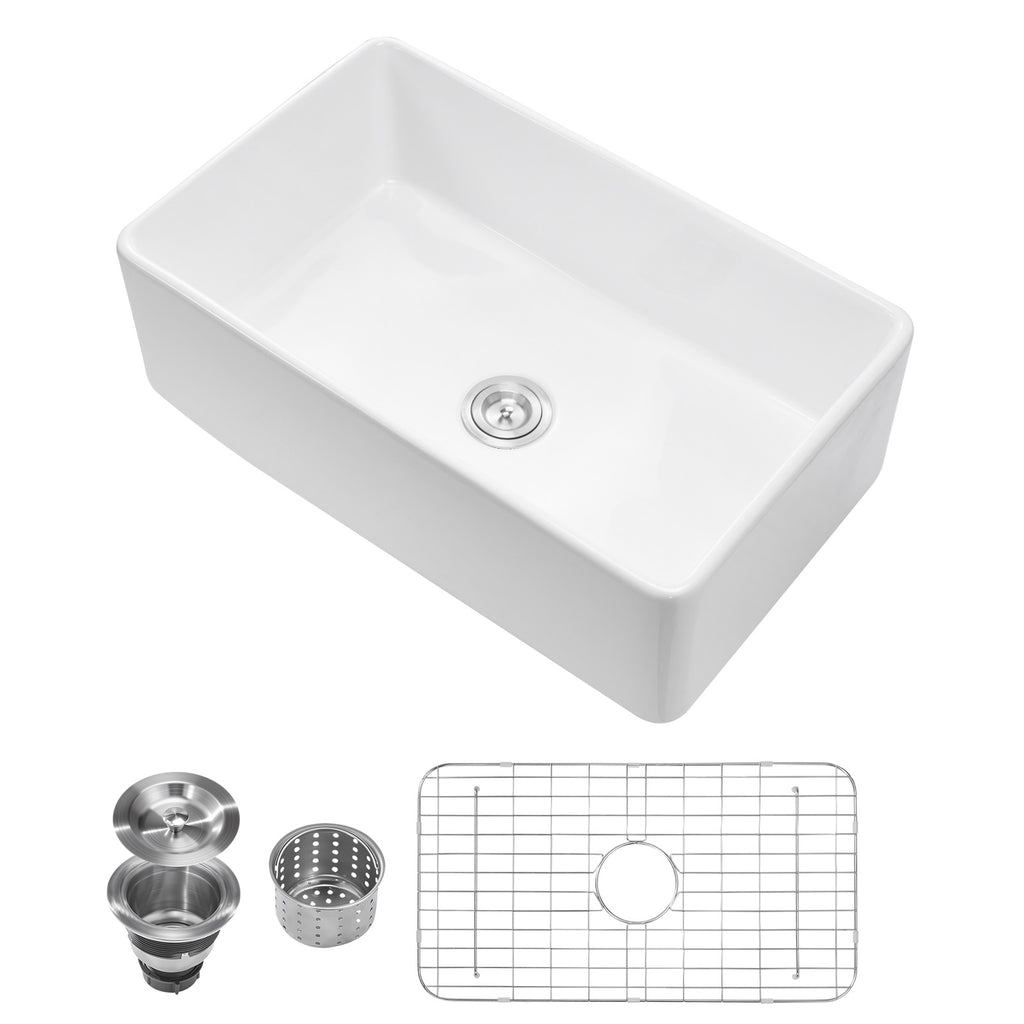 33.5x20 in Farmhouse Sink Undermount Kitchen Single Bowl Basin Fireclay