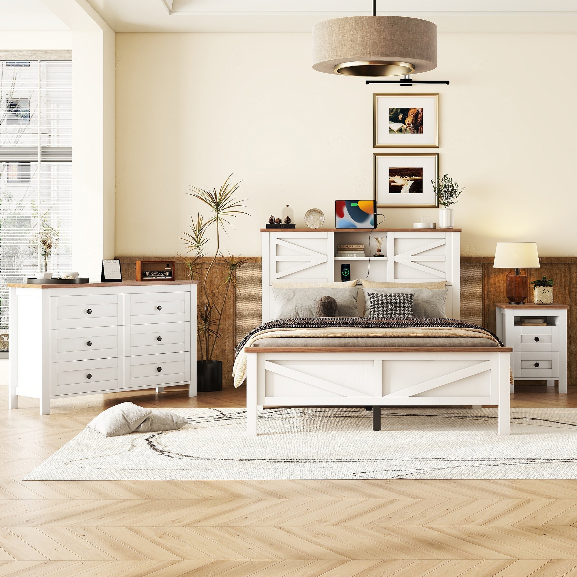 3-Piece Full Size Farmhouse Platform Bed Set with Storage