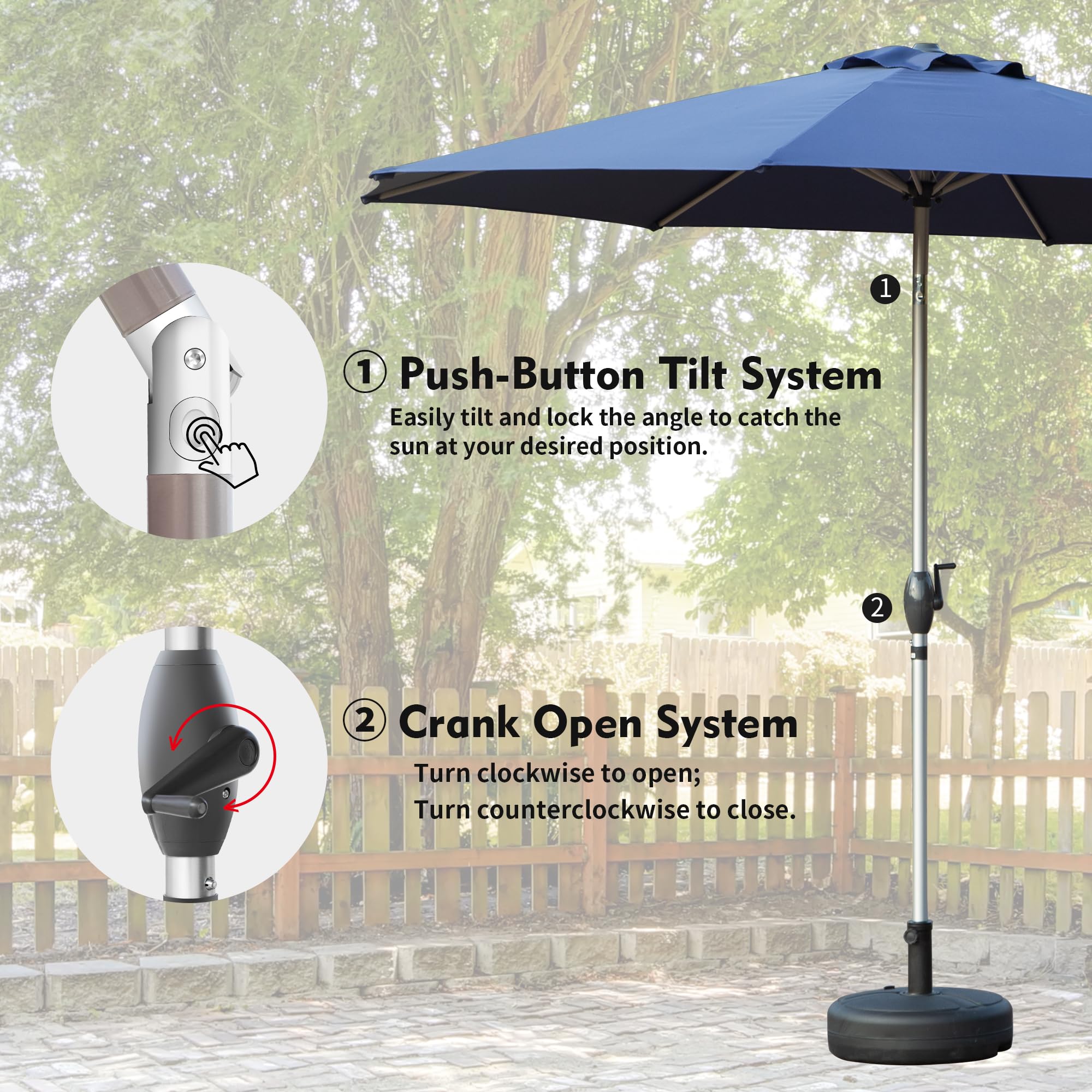 10FT Patio Umbrella with Push Button Tilt and Crank