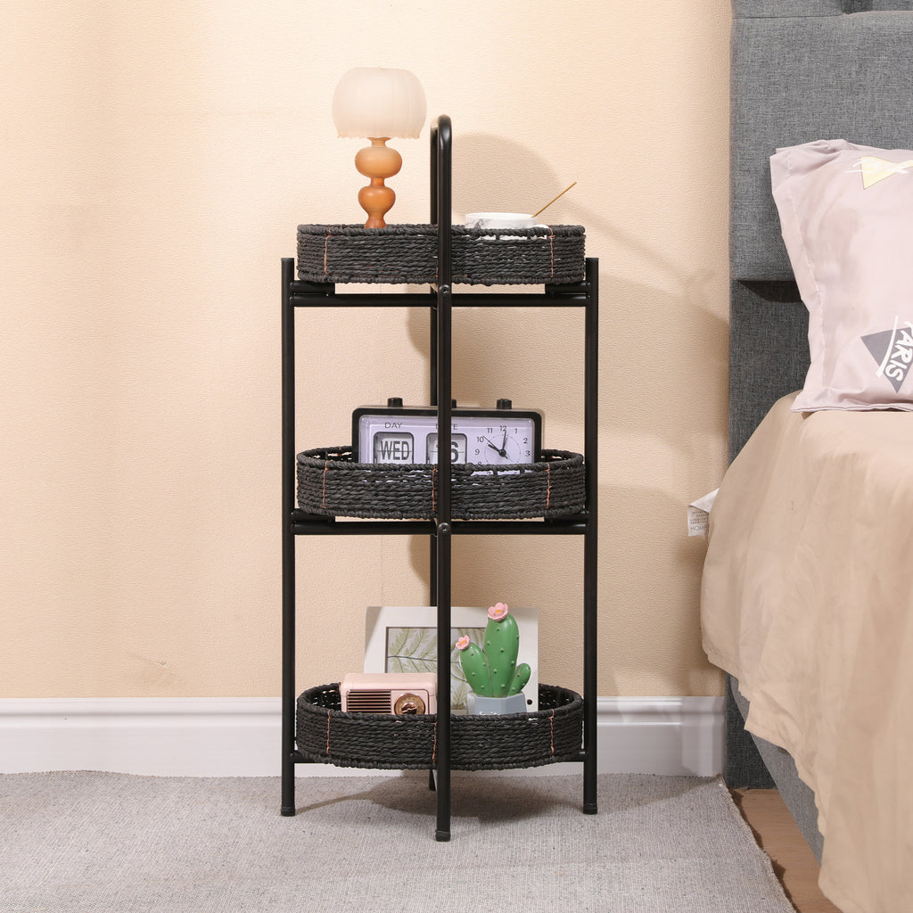 Small Handwoven Side Tables – 3-Tier Oval Organizer