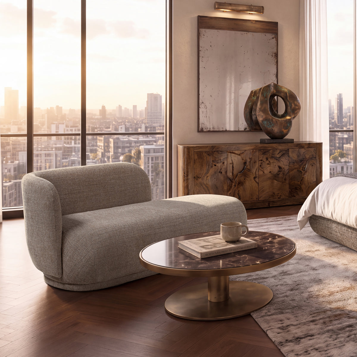 Aire 75" RAF Modern Rounded Chaise Lounge, Stone