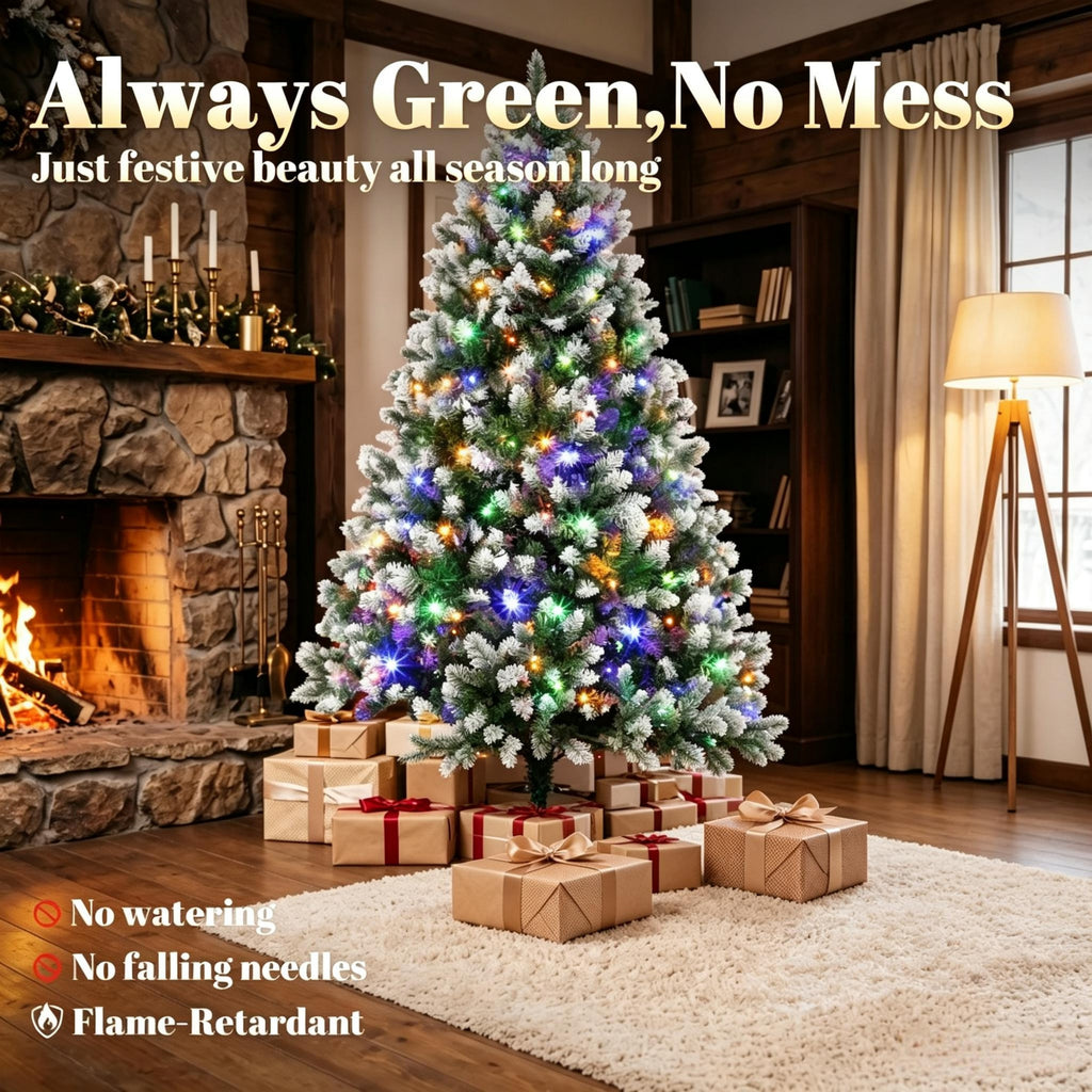6-Foot Pre-Lit Artificial Christmas Tree, White-Tipped Full Green