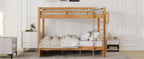 Wood Queen Size Bunk Bed with Ladder, Wood Color