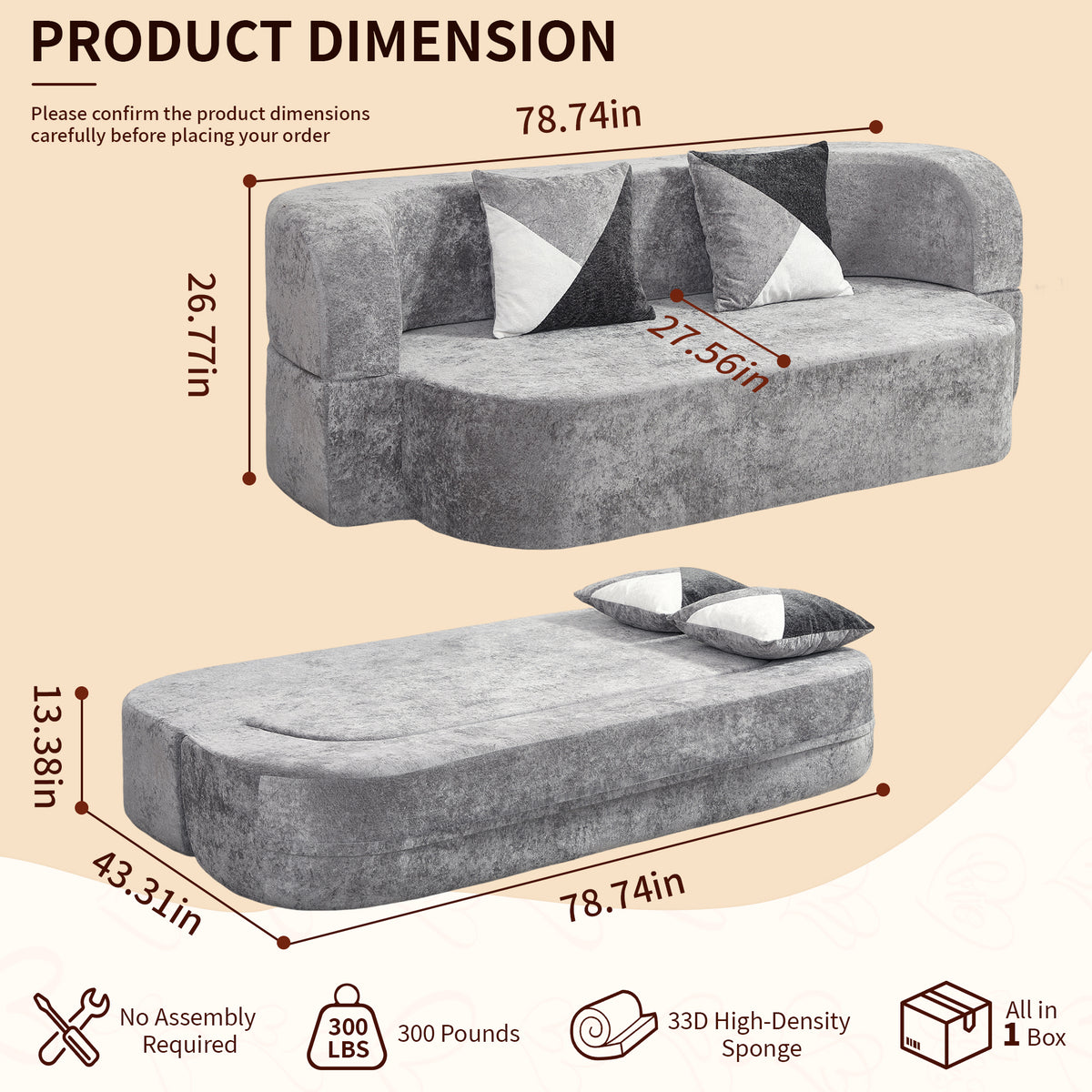 Eggshell Convertible Sofa Bed