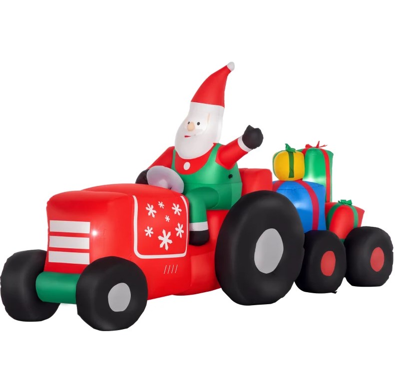 Inflatable Santa on Driving Trailer with Gift Load