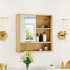 Natural Wood Finish Wall Mounted Mirror Cabinet