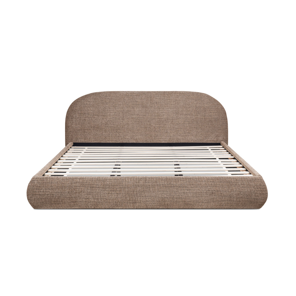 Archie Puffy Grounded Upholstered Platform Bed, King, Taupe